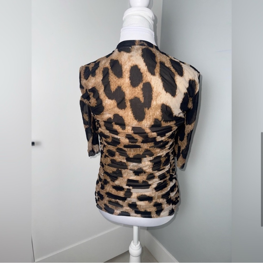 Ganni Ruched Leopard Print Stretch Mesh in Brown/Black/Medium - Picture 6 of 10